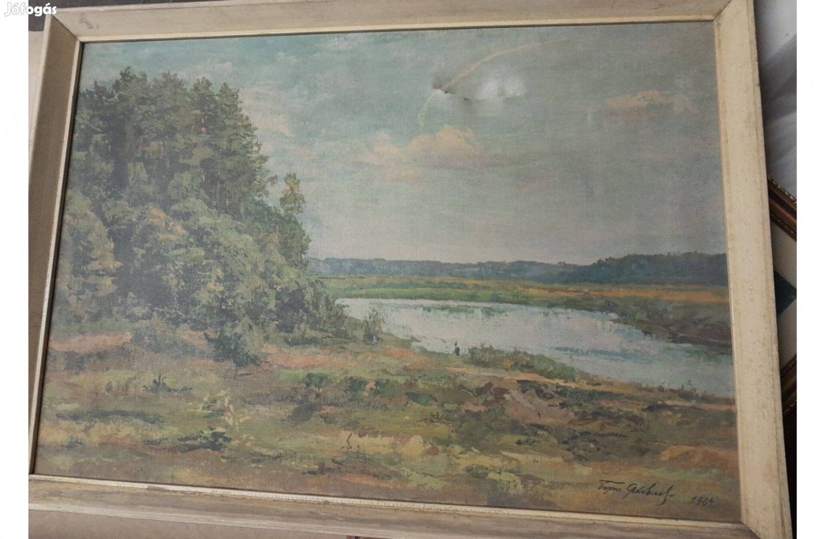 Olajfestmény tájkép, 51 x 36,5 cm-es, sérült