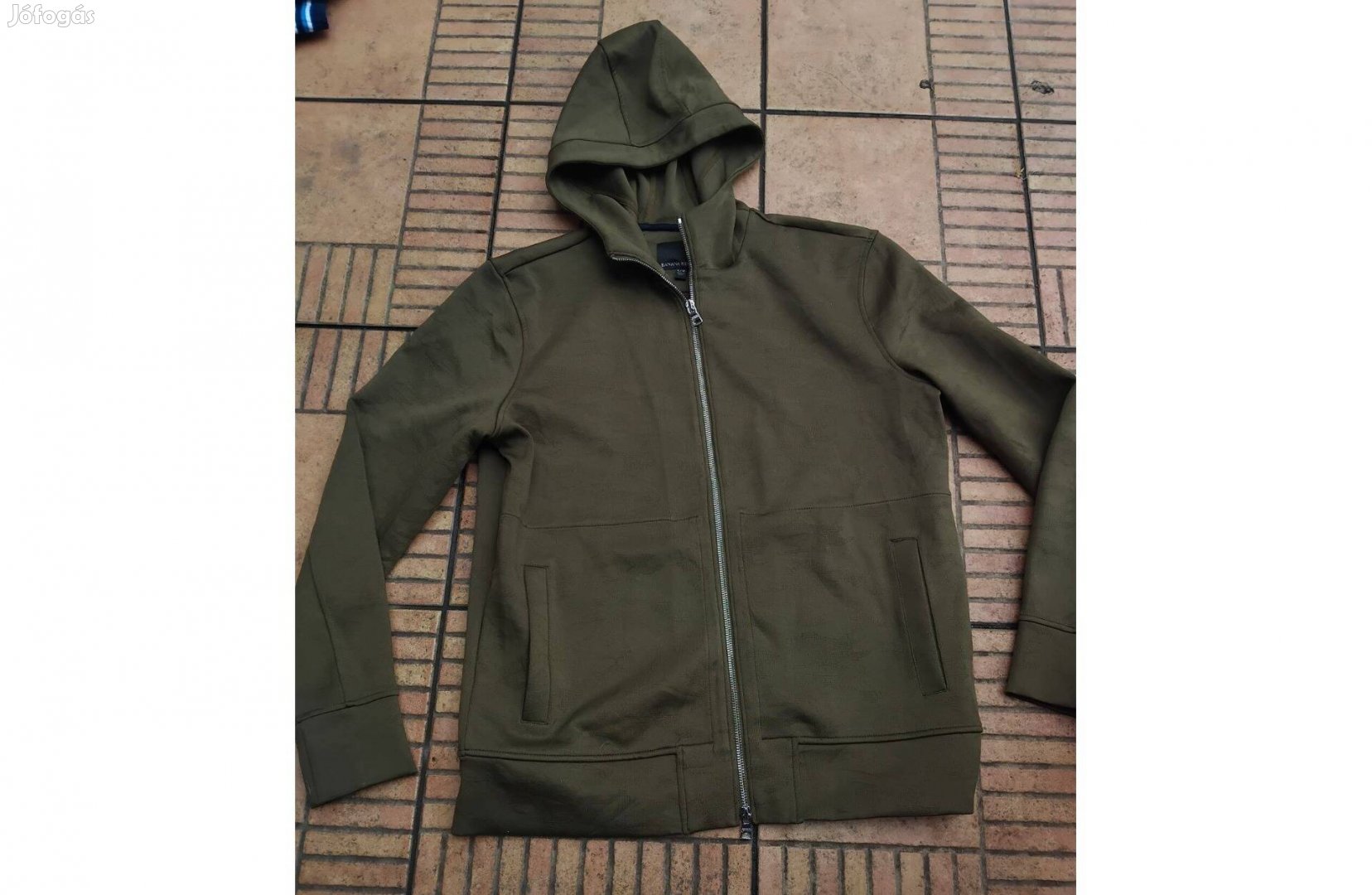 Olajzöld végig cipzáros Banana Republic kapucnis pulóver L