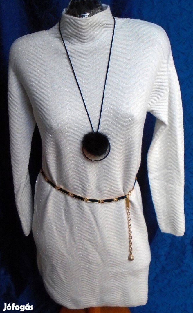 Olasz ezüst szálakkal átszőtt dekoratív karcsúsító fehér ruha 42
