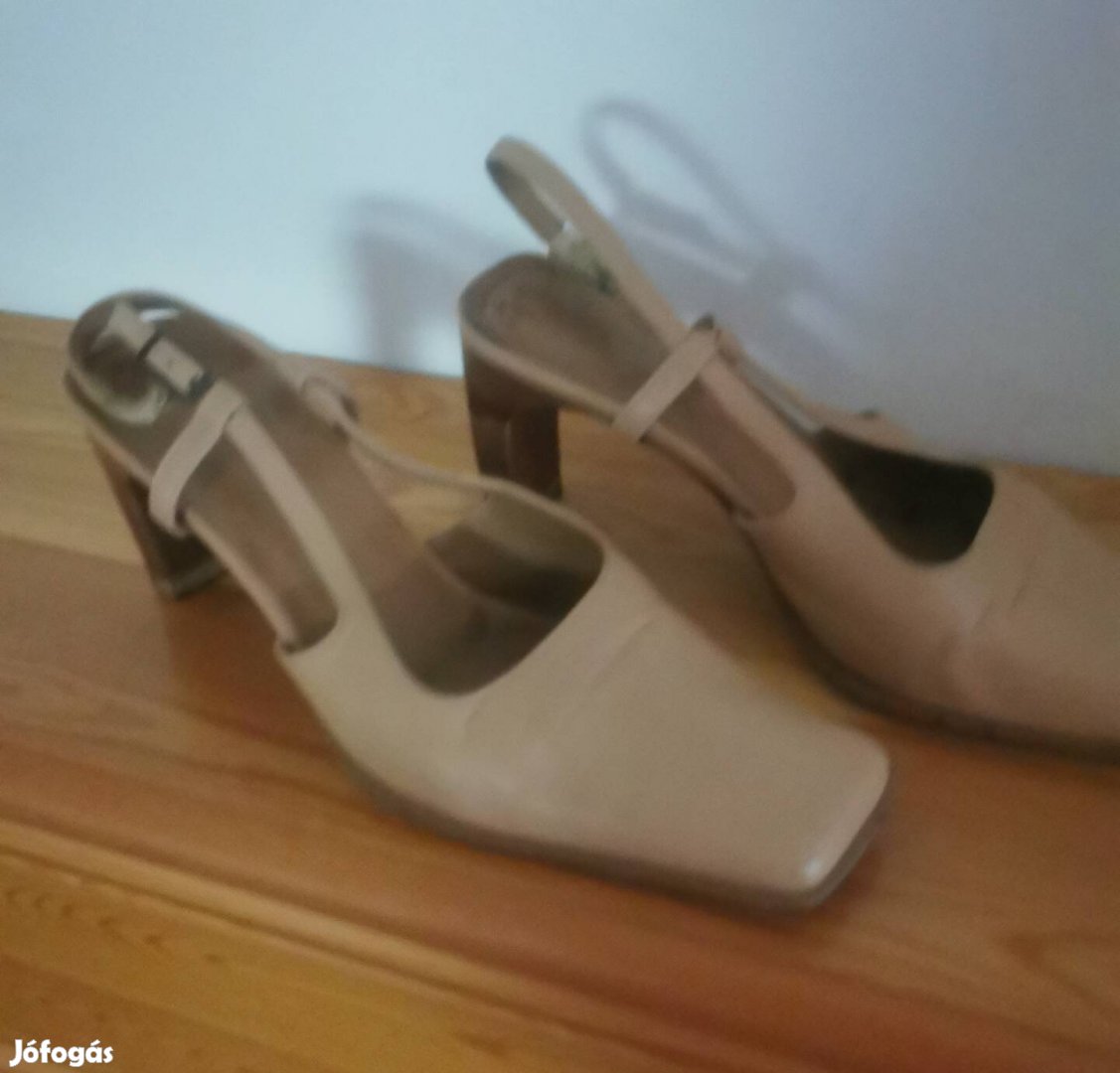 Olasz slingback cipő, bőr, bézs, 38-as