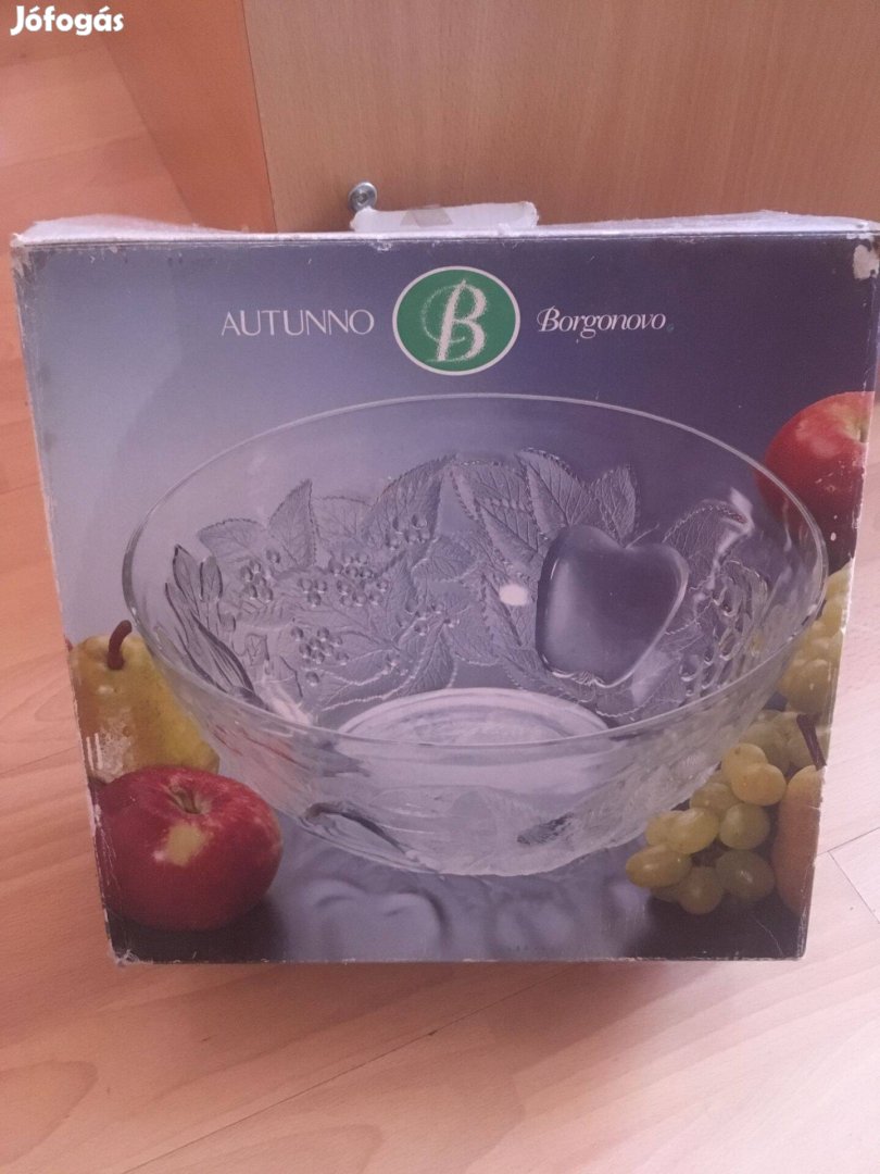 Olasz üveg gyümölcsös tál 25 cm új dobozában