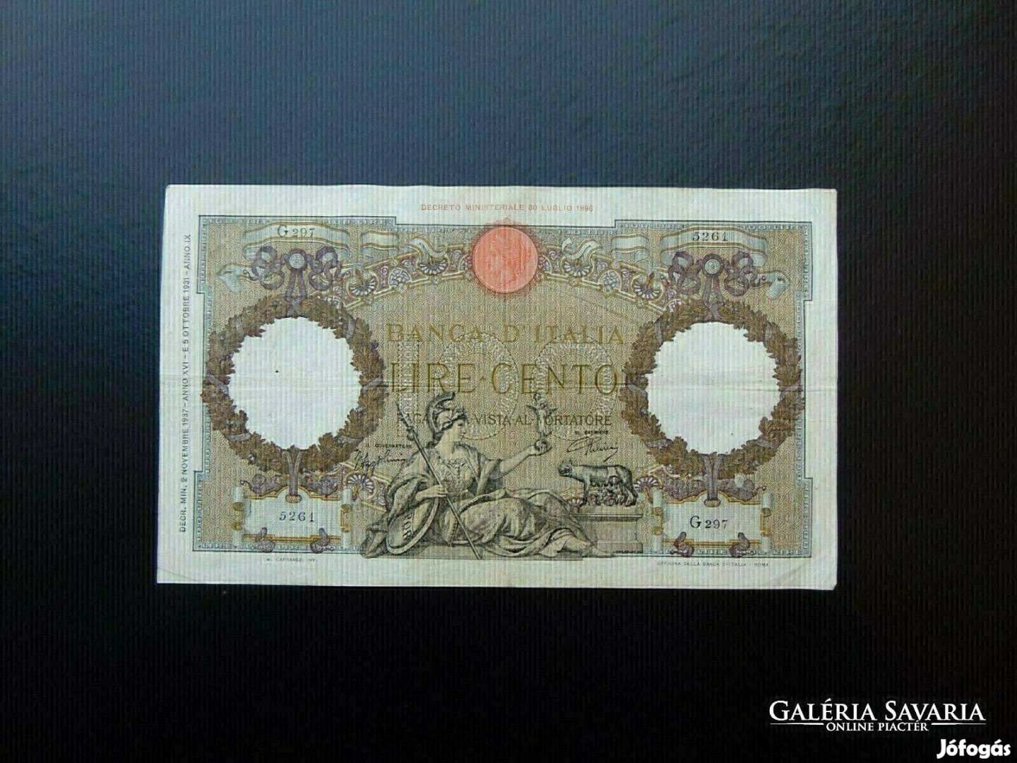 Olaszország 100 lira 1937 Ritkább bankjegy