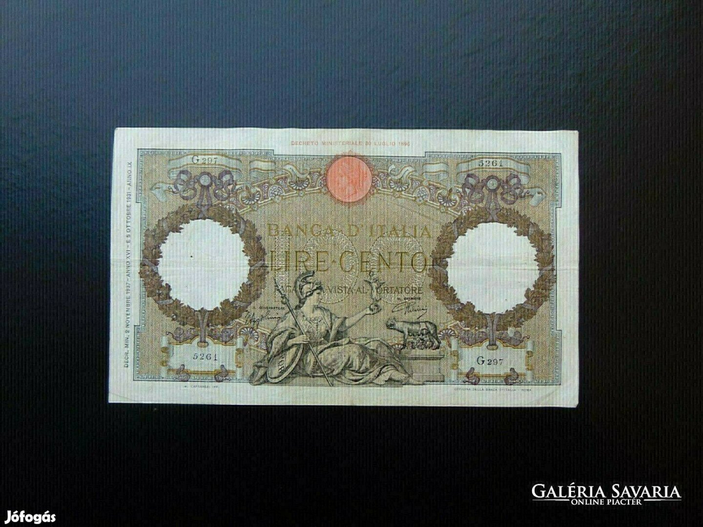 Olaszország 100 lira bankjegy 1937