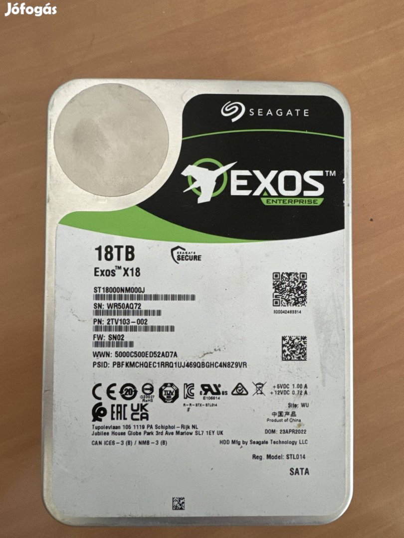 Olcsó Garanciális használt kiváló Seagate Exos 18TB Winchester