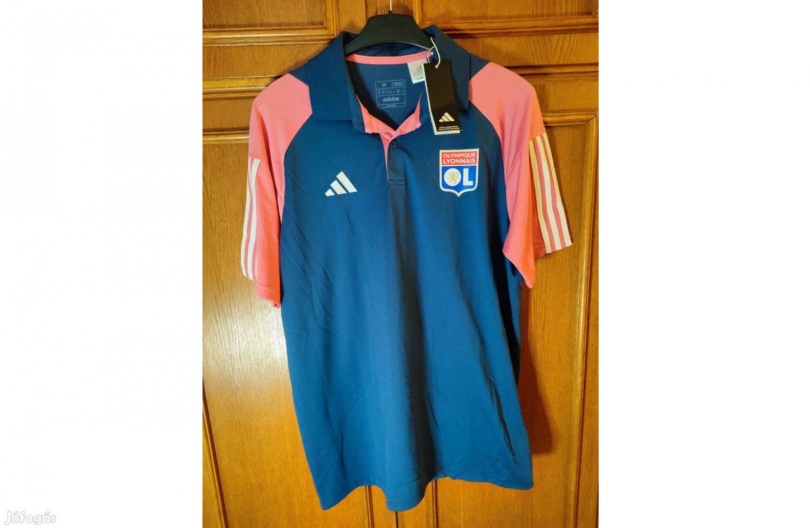 Olympique Lyon eredeti adidas galléros kék pink póló (M)