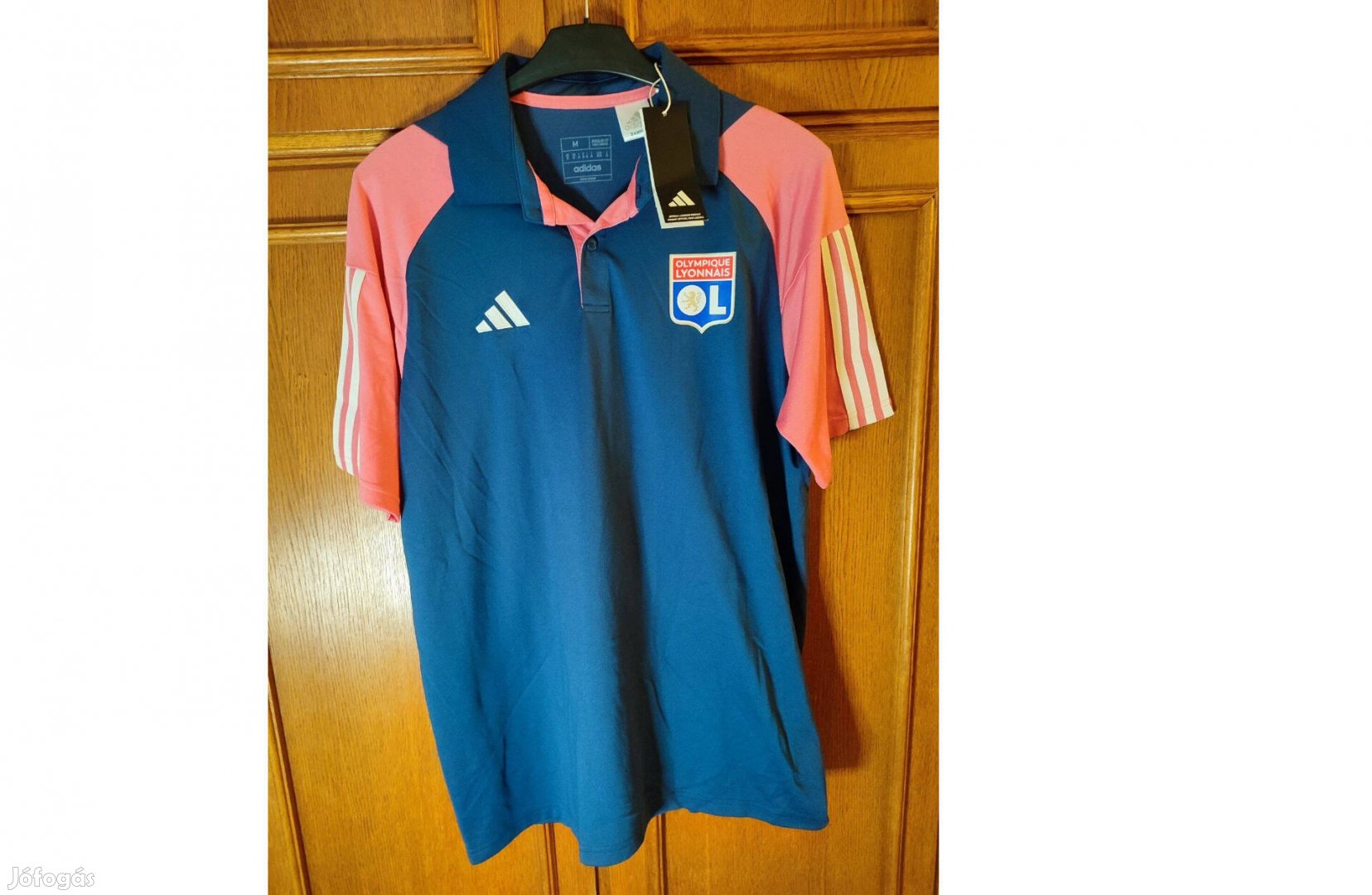 Olympique Lyon eredeti adidas galléros kék pink póló (M)