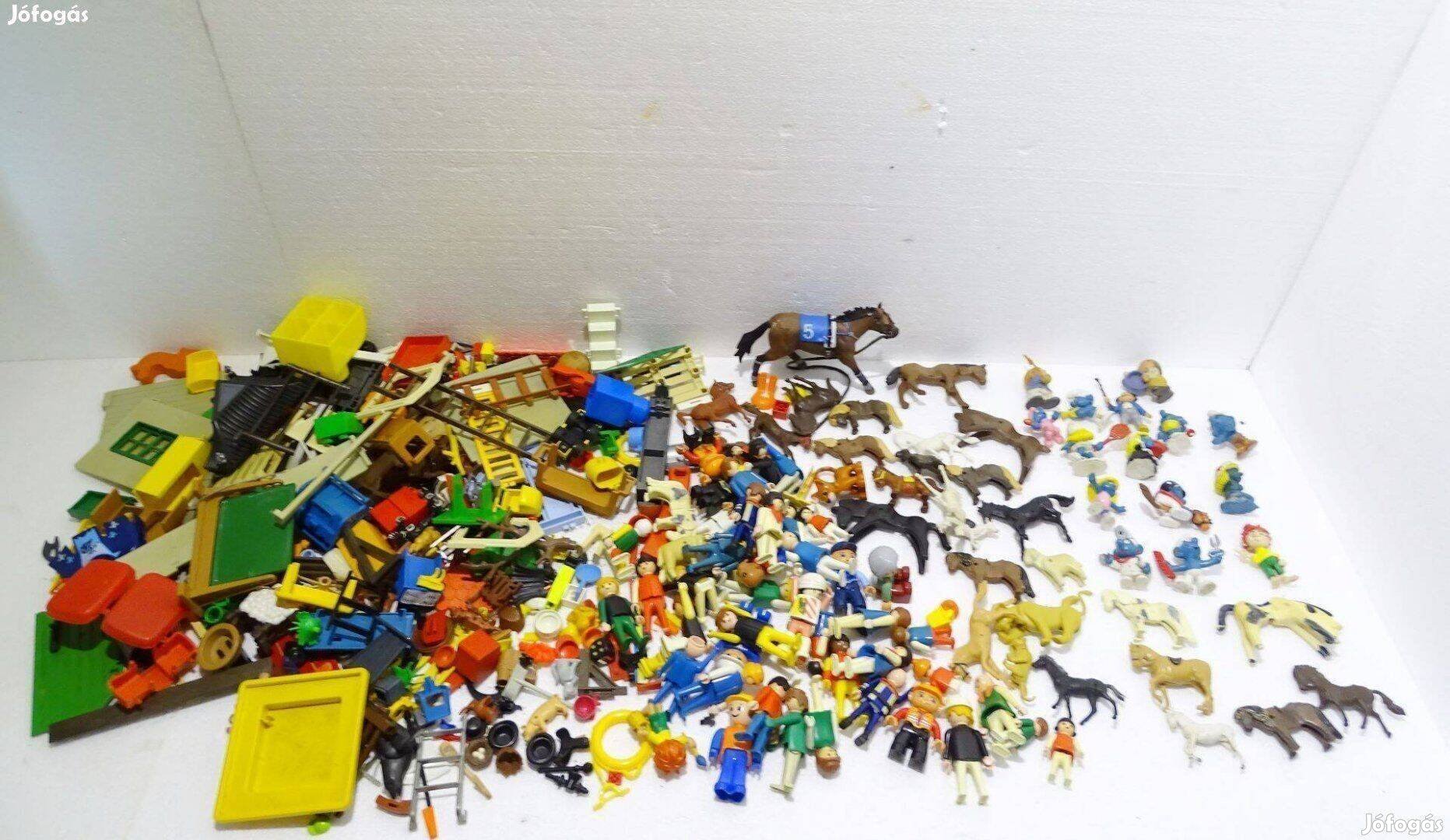 Ömlesztett Playmobil Gyerek játék figurák hupikék törpök kis állat ló