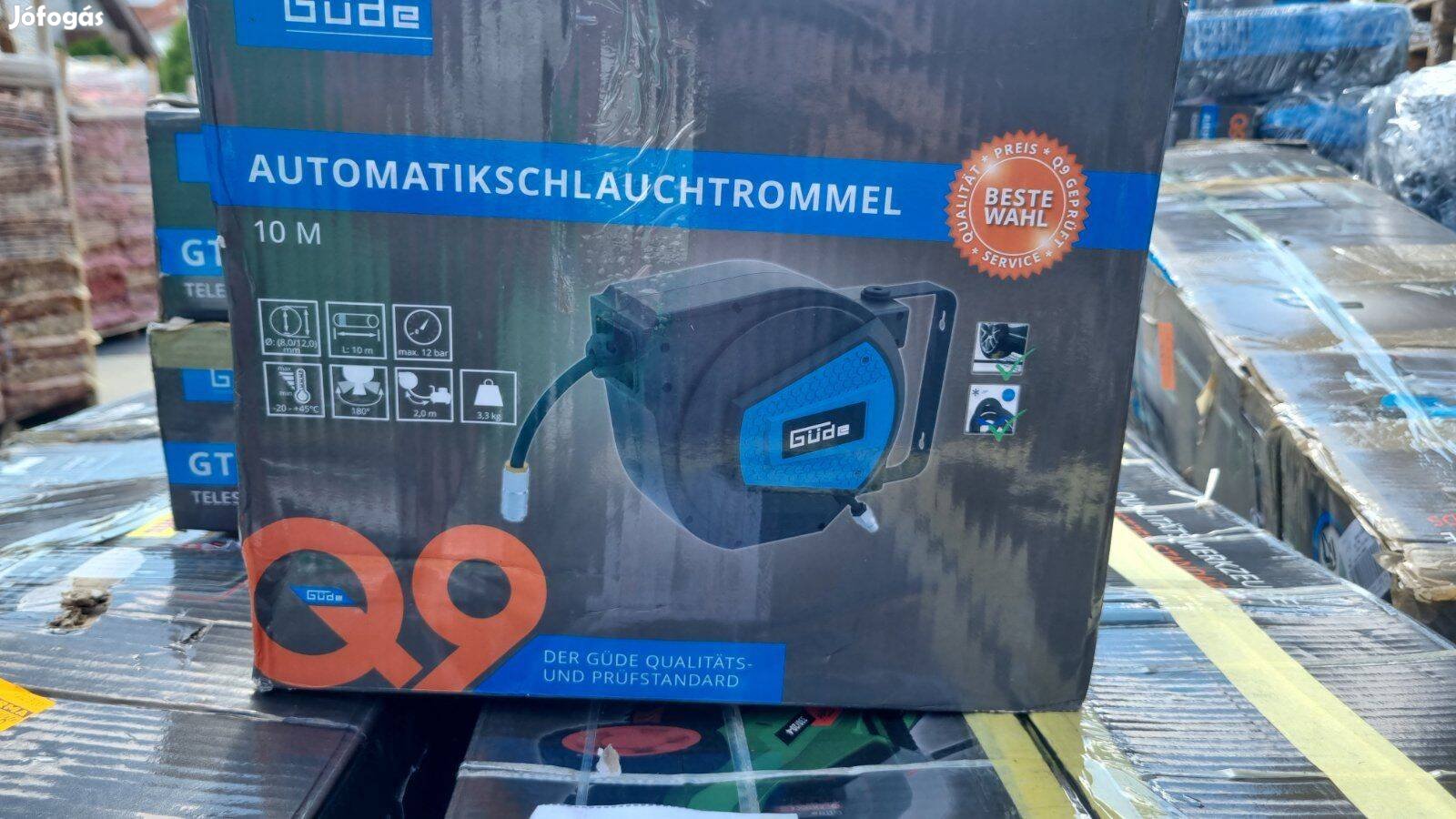 Önbehúzódó tömlődob 10méteres nyomótömlővel fali dob, jó