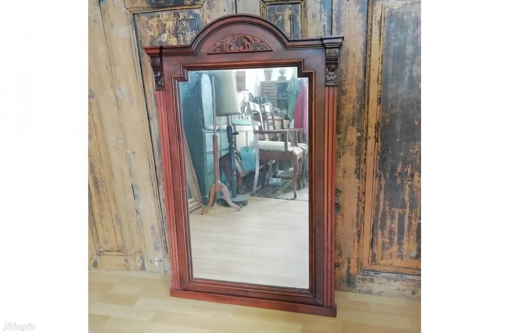 Ónémet felújított tükör a 20.sz. elejéről, keményfa faragott vintage