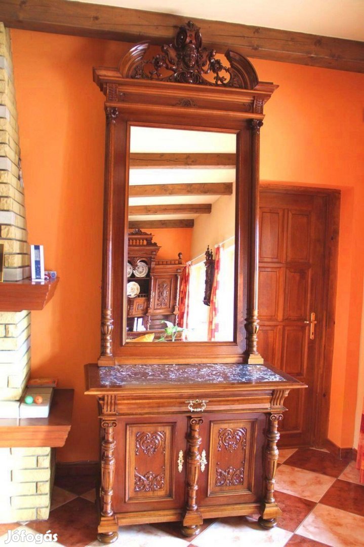 Ónémet márványlapos oszlopos tükrös komód 290 cm