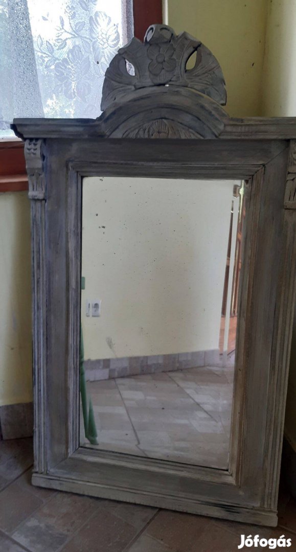 Ónémet tükör, festett, antikolt - régi tükör - antik tükör