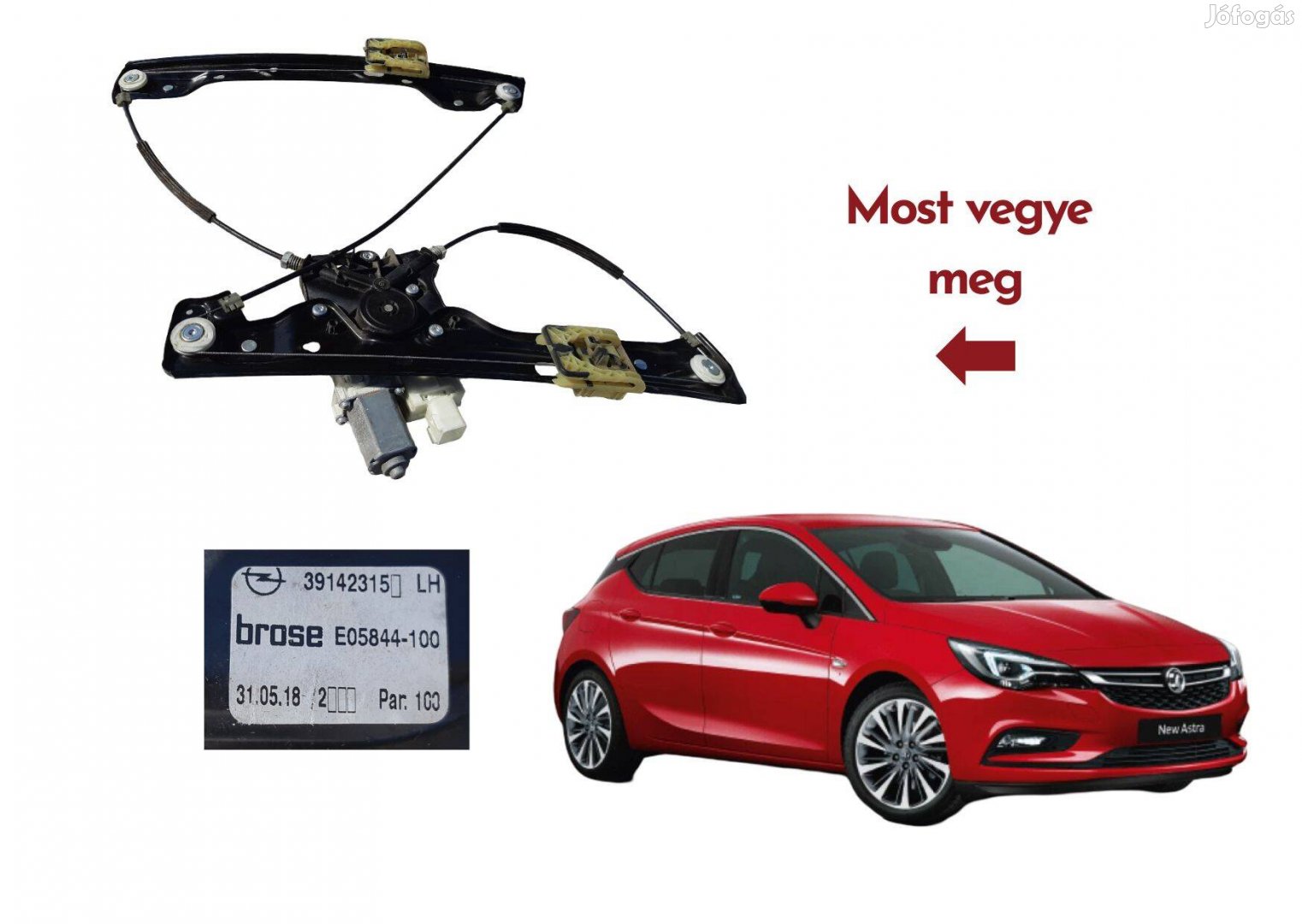 Opel Astra K Vauxhall bal első ablakemelő cikkszám 39142315LH