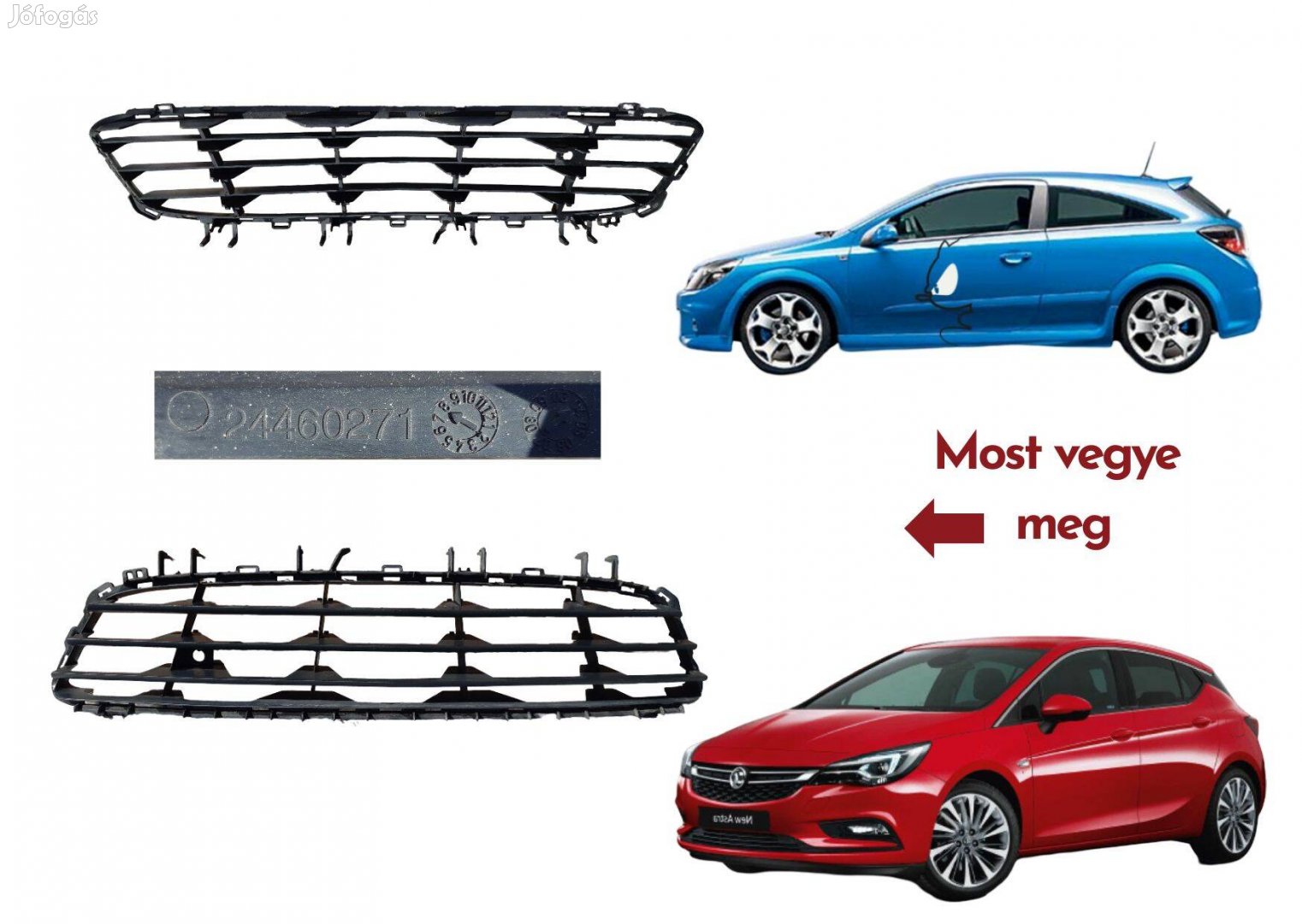 Opel Astra K, H Vauxhall első lökhárító alsó középső rács 24460271