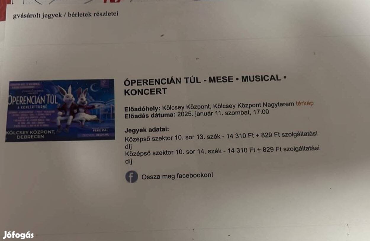 Óperencián túl mese musical jegyek (2 db)