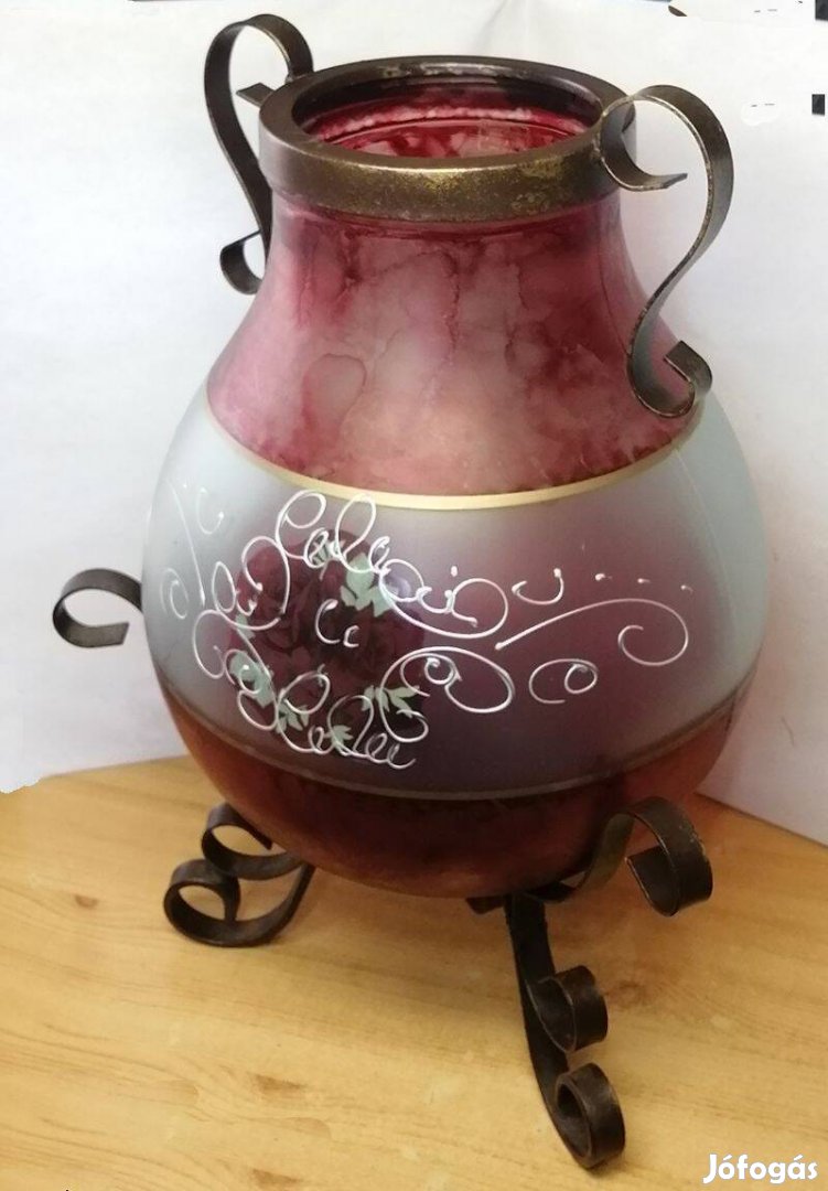 Óriás méretű festett állványos Muránói Art Glass váza