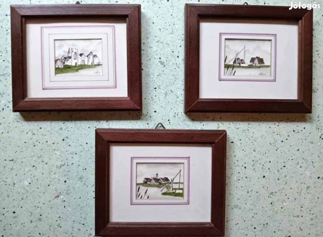 Original Thommy Wien Handbreit miniatűr festmények 3db