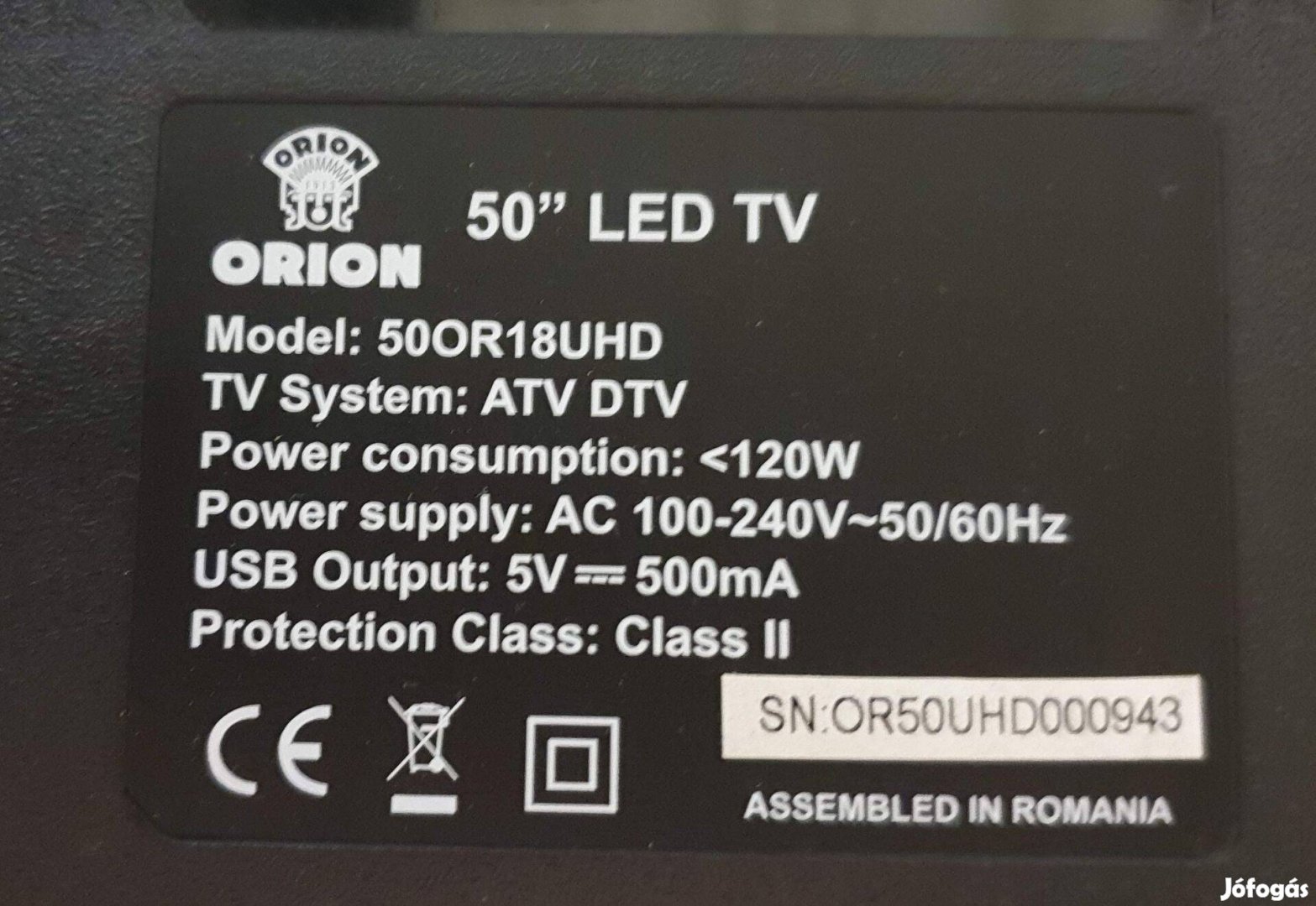 Orion 50OR18UHD Smart UHD 4K LED tv hibás törött alkatrésznek