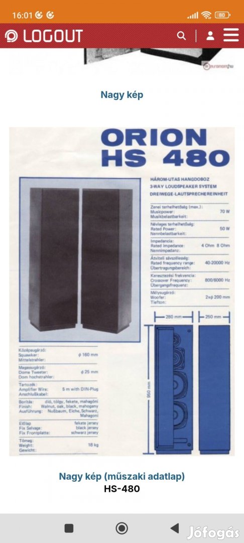 Orion HS 480-as hangfalpár