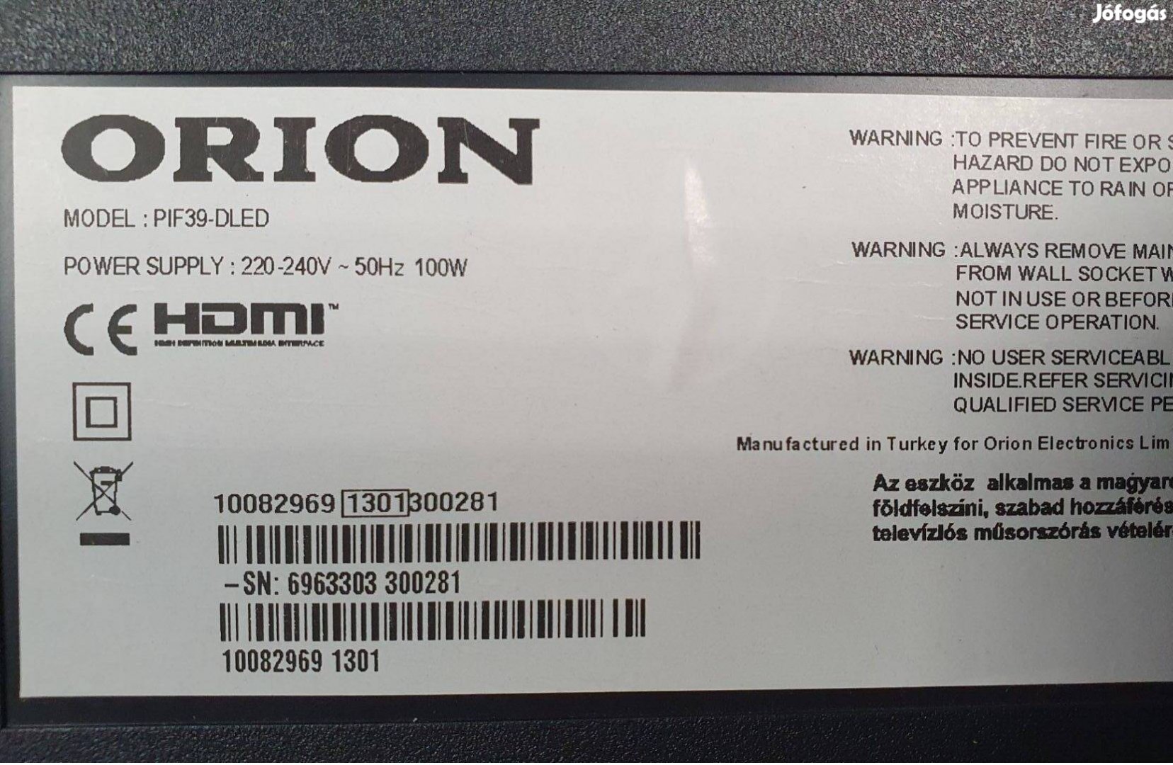 Orion PIF39-Dled LED LCD tv hibás törött alkatrésznek