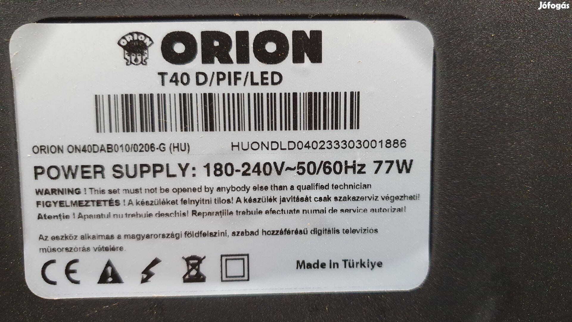 Orion T40DPIFLED tv main panel alkatrésznek 17AT010V1.0