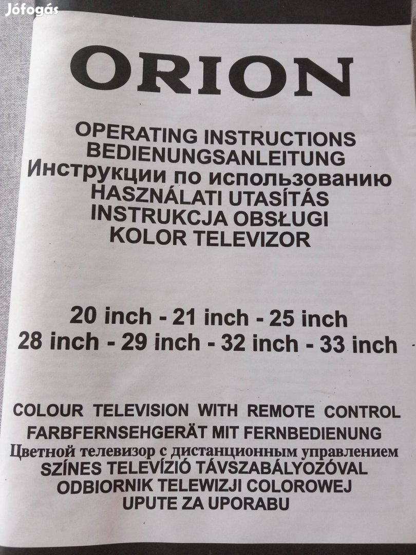 Orion TV eredeti használati utasítás