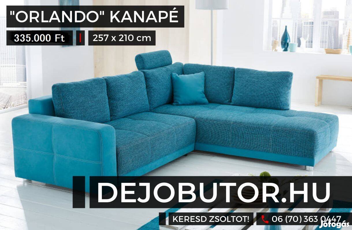Orlando rugós kanapé ülőgarnitúra sarok 257x210 cm kék ágyazható