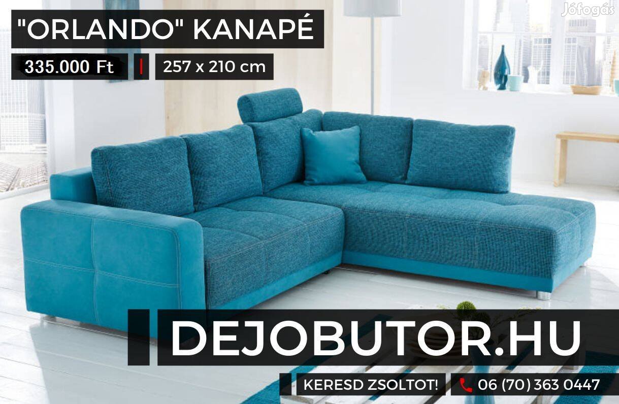 Orlando rugós kanapé ülőgarnitúra sarok 257x210 cm kék ágyazható ágyn