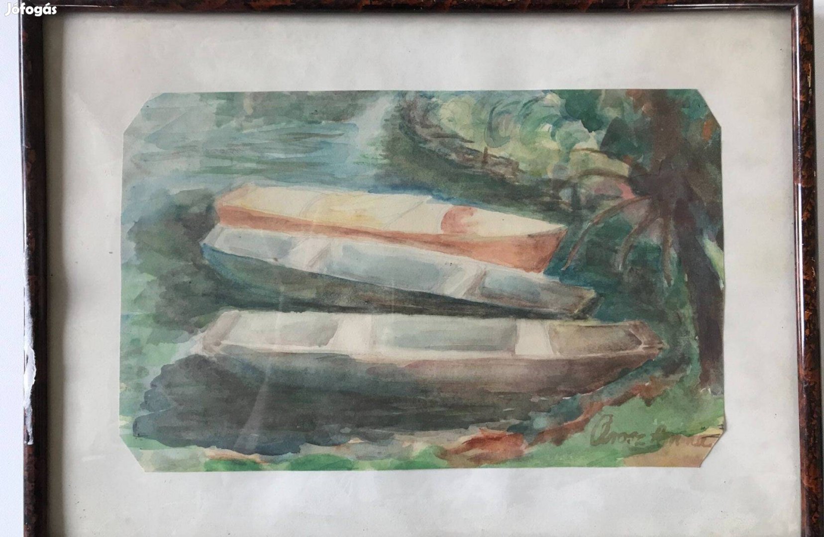 Orosz Anna "Csónakok" keretezett akvarel