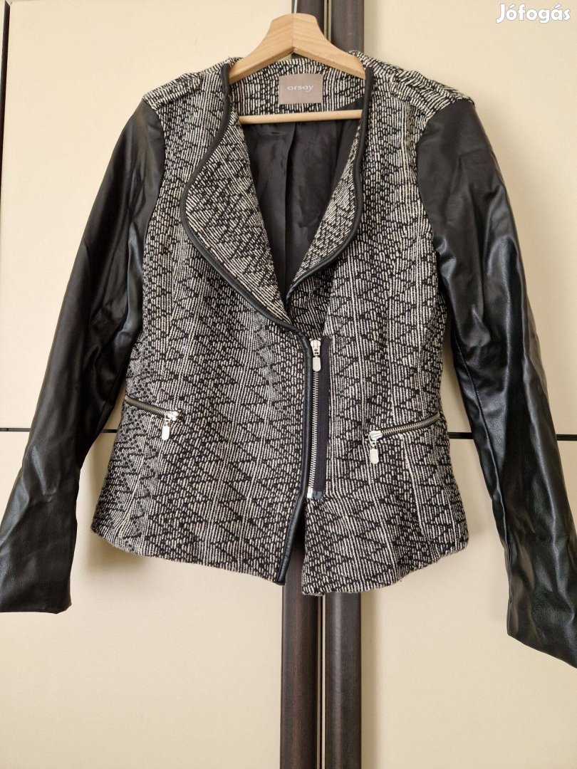 Orsay szürke női kabát fekete műbőr ujjal 40-es méret