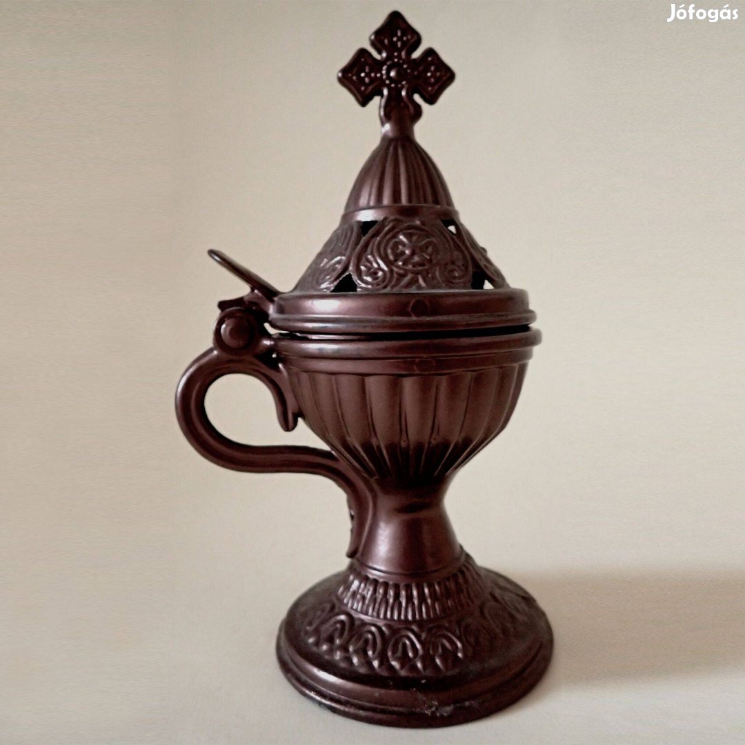Ortodox keresztény jelzett asztali füstölőtartó bronz