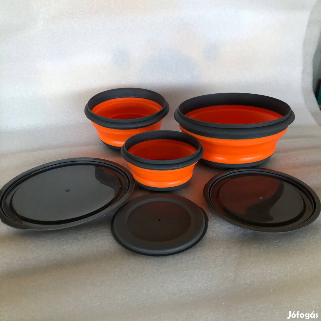 Összecsukható Szilikon tál készlet 3 db Szürke narancssárga