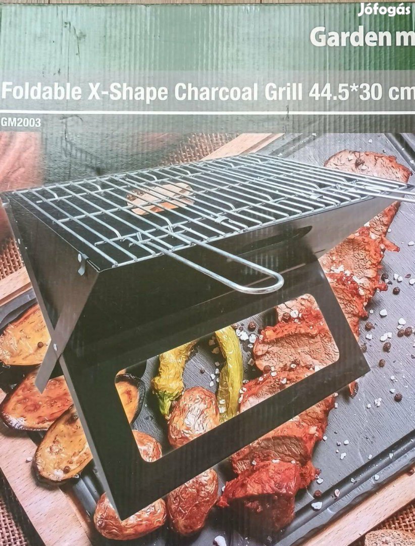 Összecsukható X alakú faszenes grillsütő 44,5x30 cm, új