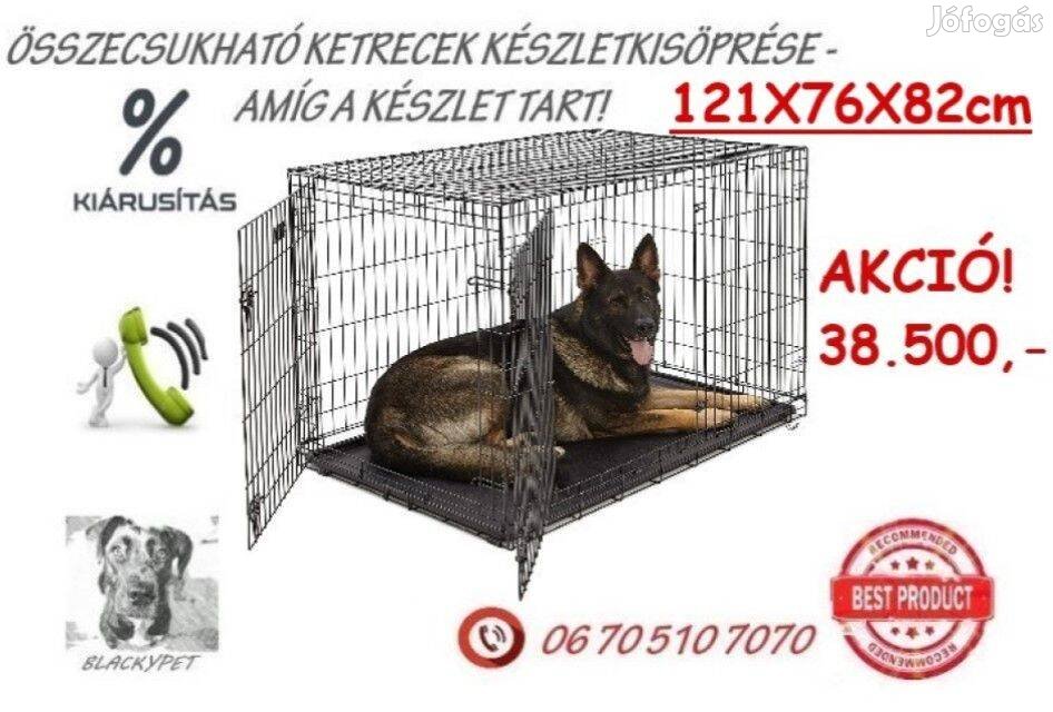 Összecsukható ketrec, kutyaketrec, szobakennel 121x76x82cm