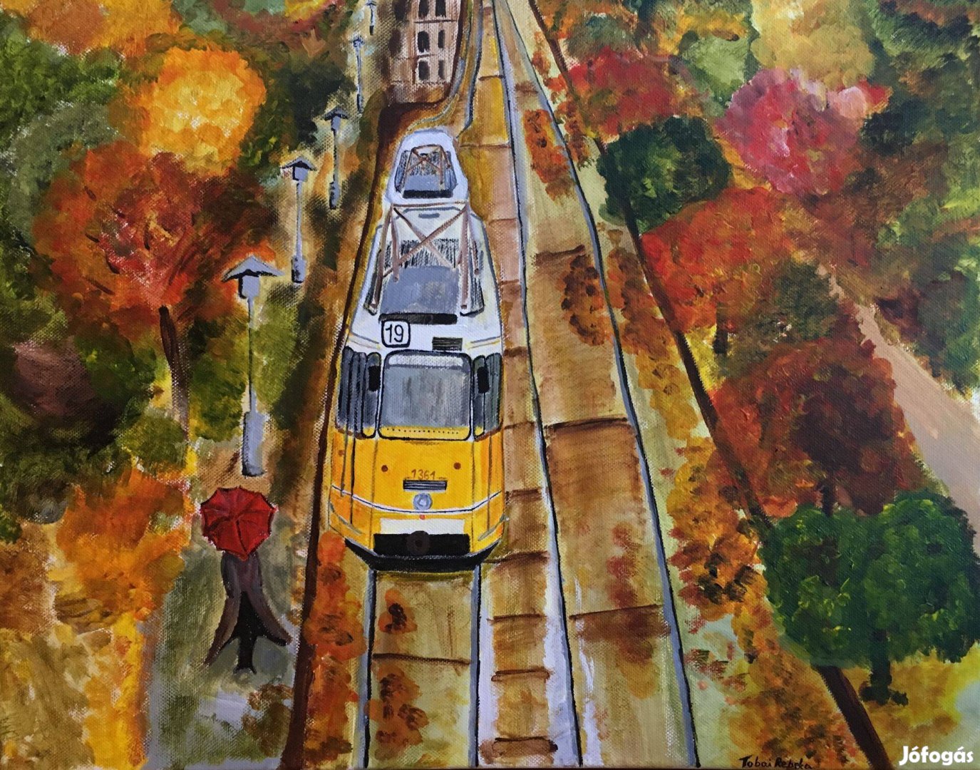 Ősszel a városban (villamos) festmény