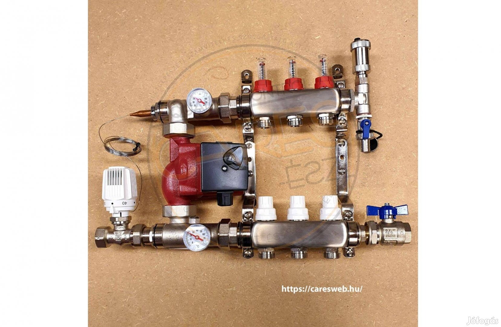 Ötrétegű Komplett Padlófűtés osztó-gyűjtő modul, szivattyúval, 3 kör