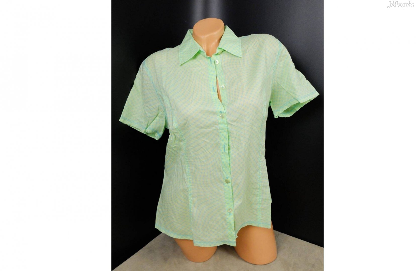 Otto Kern zöld kockás rövid ujjú vékony gombos női ing