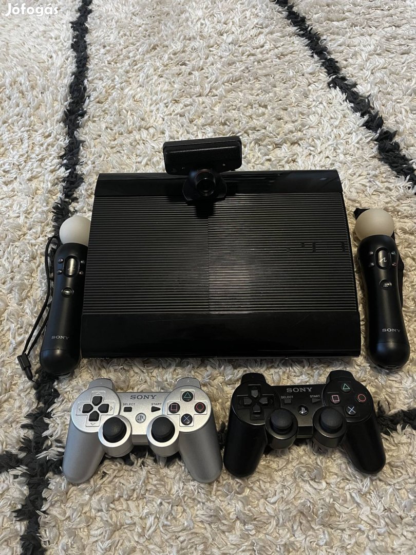 PS3 Slim, tartozékokkal, játékokkal