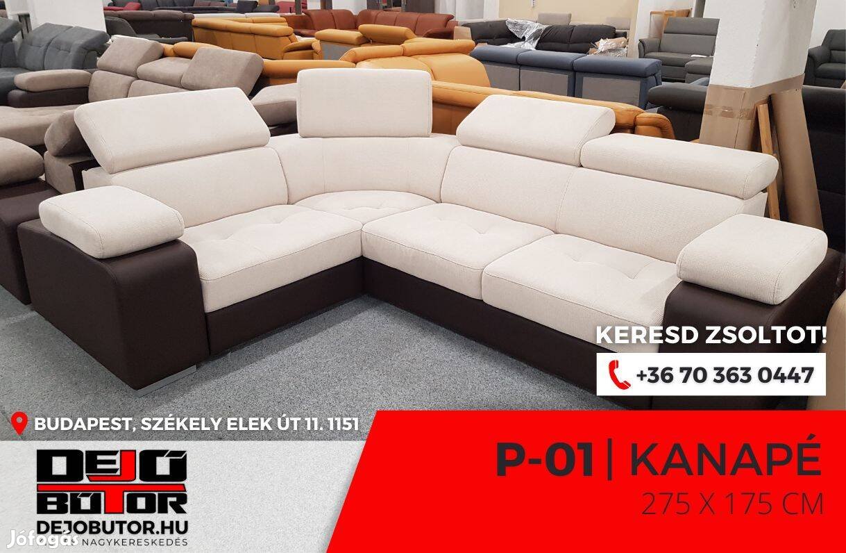 P-01 sarok kanapé ülőgarnitúra 275x175 cm ágyazható bútor krém