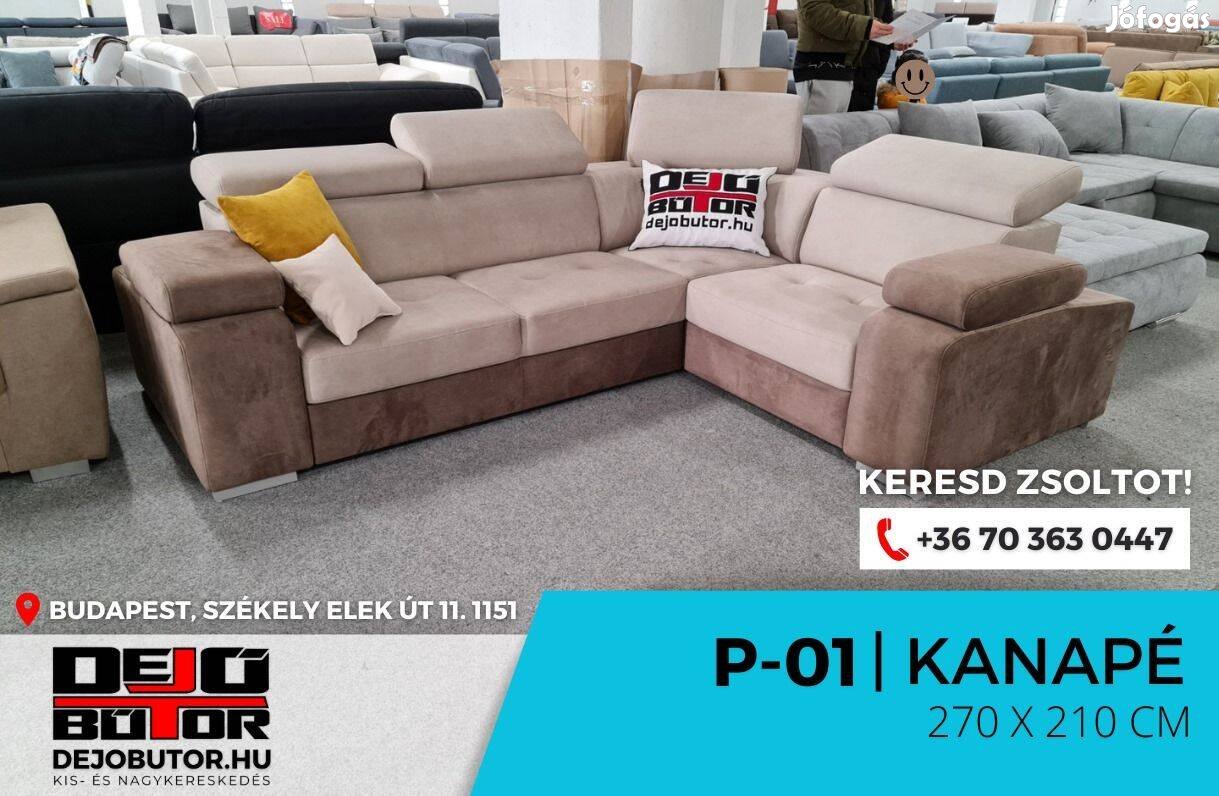 P-01 sarok kanapé ülőgarnitúra rugós 270x210 cm drapp bézs