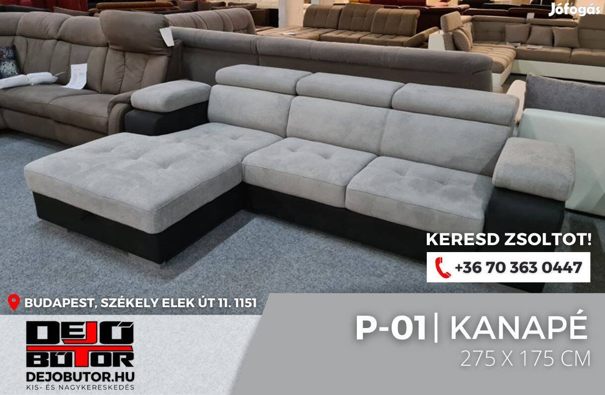 P-01 sarok prémium kanapé ülőgarnitúra 275x175 cm rugós gray