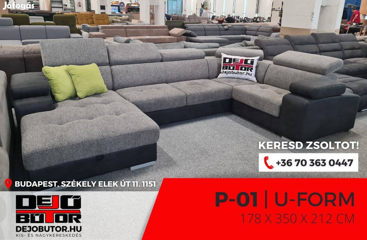 P-01 ualak rugós kanapé ülőgarnitúra 178x350x212 cm sarok gray