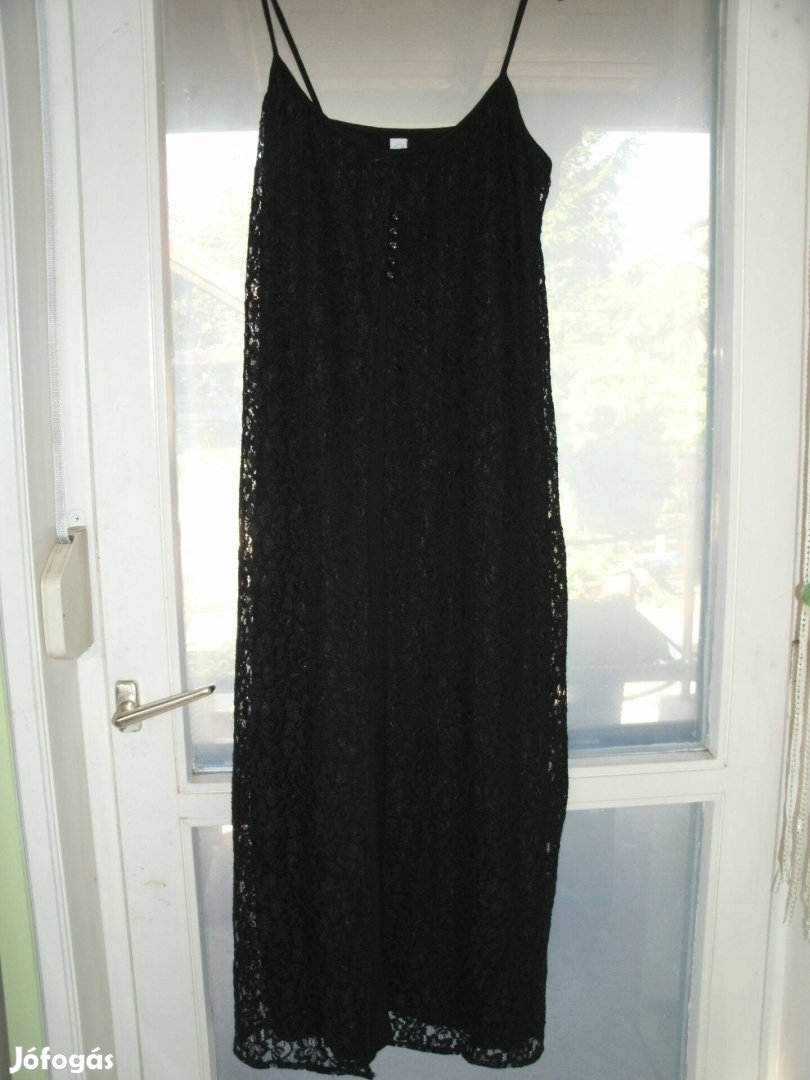 PT Fashion fekete alapon csipkés vállpántos alkalmi ruha