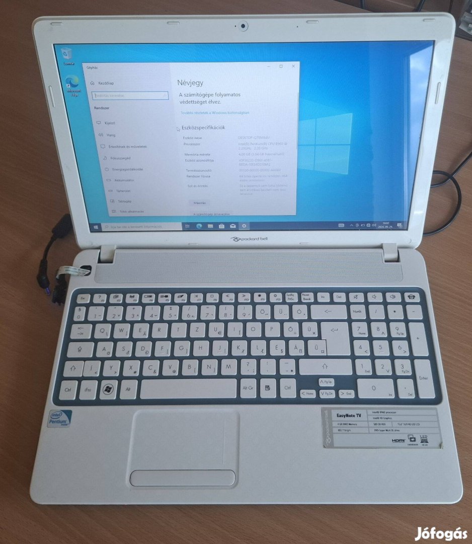 Packard bell Intel B960 15,6" SSD jó akku Fehér laptop notebook