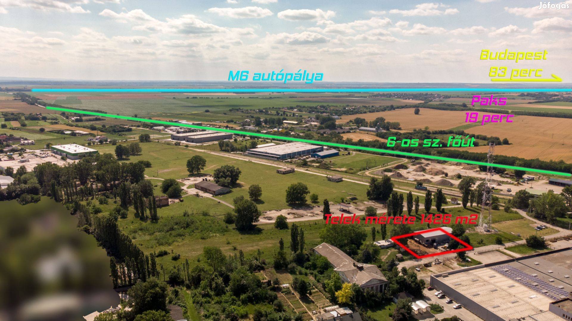 Pakstól 20 km-re Tolnán, iparterület csarnokkal 44.9 M. Ft