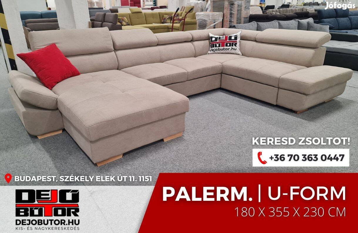Palermo rugós kanapé ülőgarnitúra 180x355x230 cm bézs ualak ágyazható