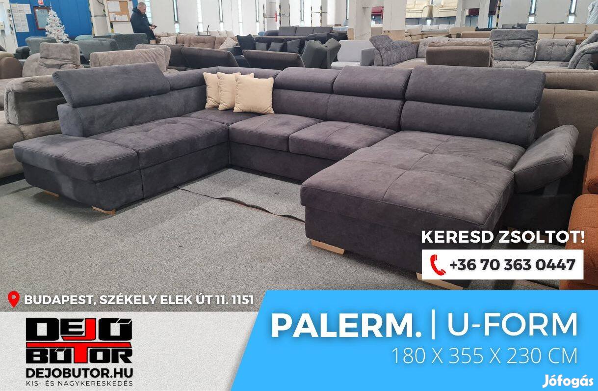 Palermo rugós kanapé ülőgarnitúra 180x355x230 cm grafit ualak