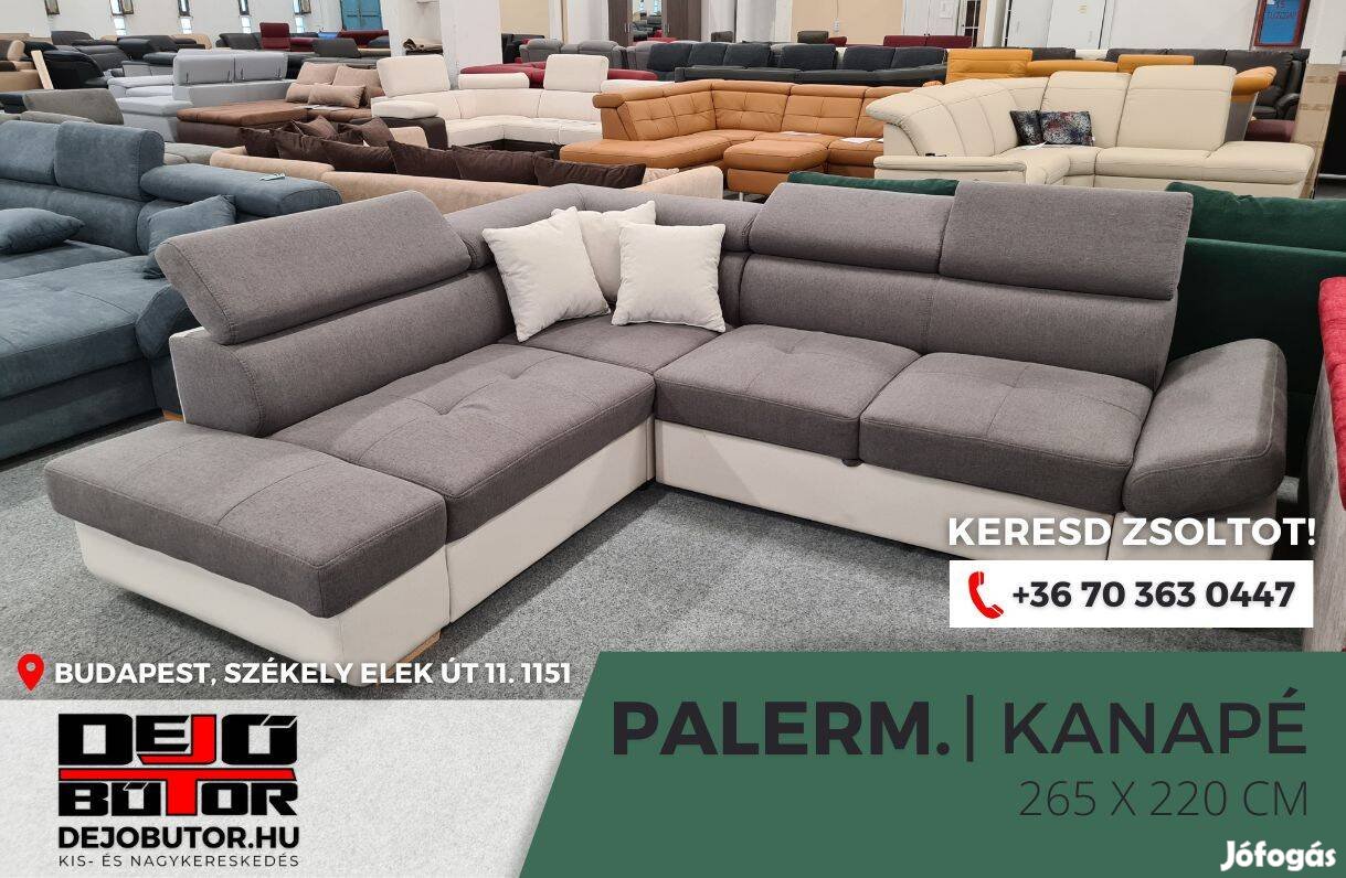 Palermo sarok kanapé 265x220 cm ágyazható ülőgarnitúra gray rugós