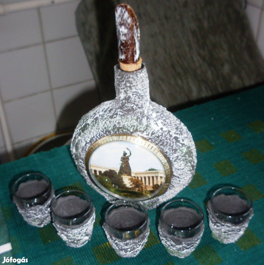 Pálinkás szett 5 pohárral,kézi munka,olcsón!15