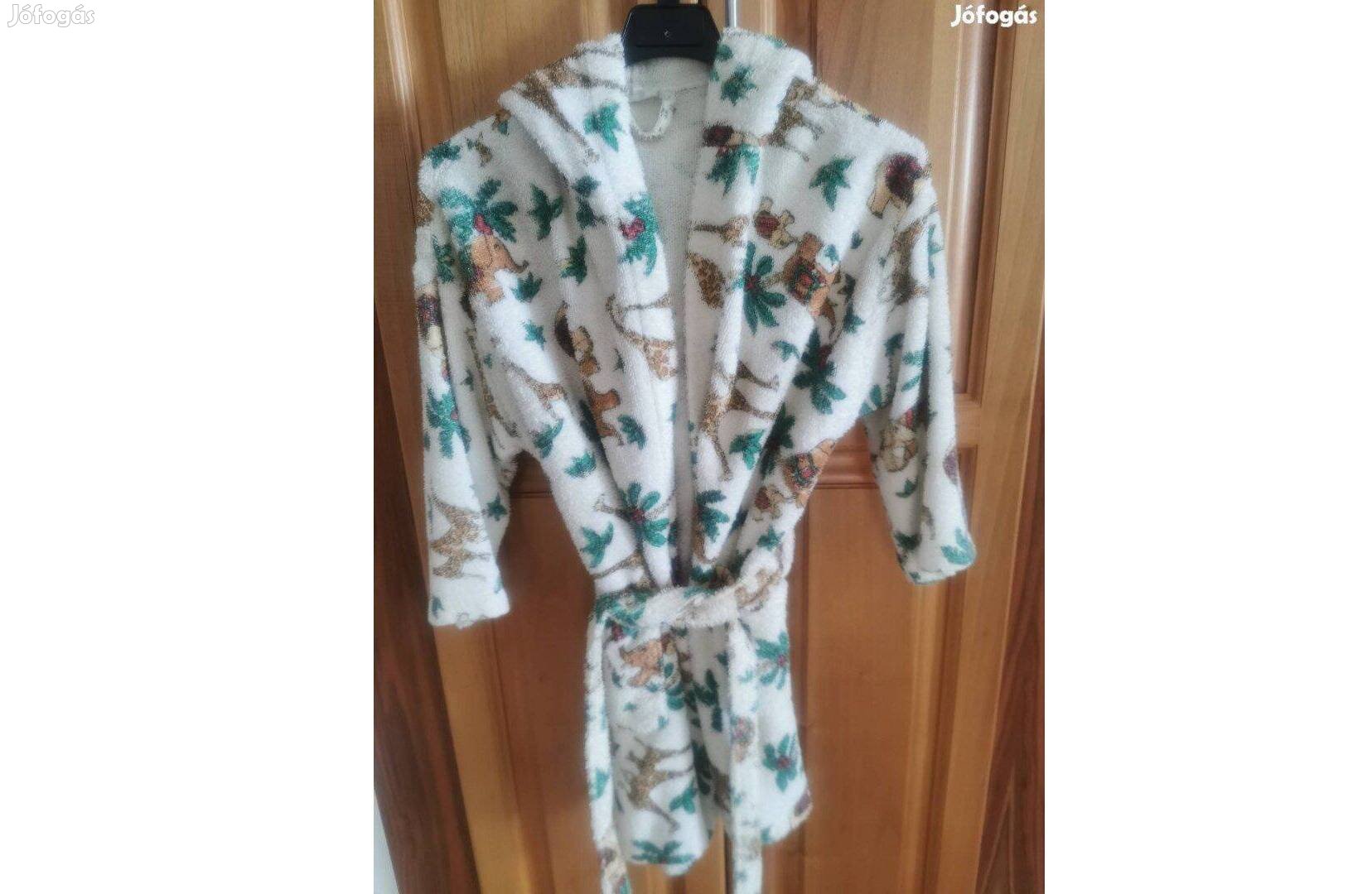 Pálmafás, elefántos, kapucnis frotír fürdőköpeny, 116-os, új