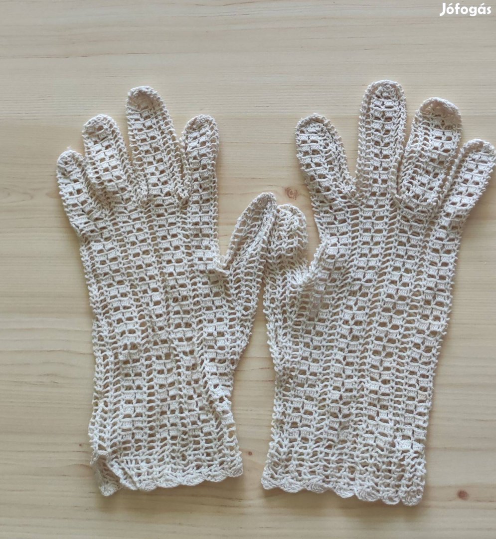 Pamut, horgolt, ekrü színű, csipke női kesztyű 1.200.-Ft-ért